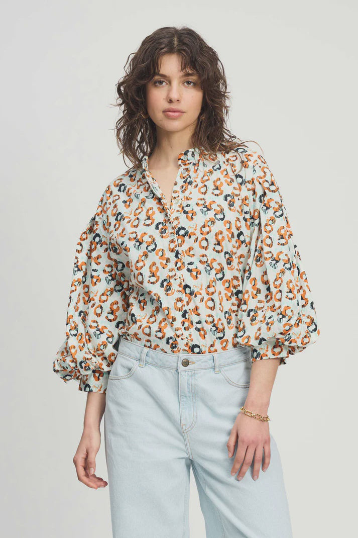 White leopard print blouse