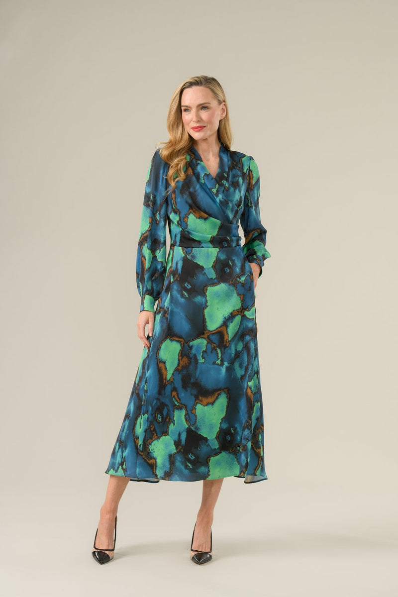 Agnes Dress in Teal Print