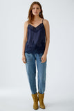 Satin strappy top with lace trim
