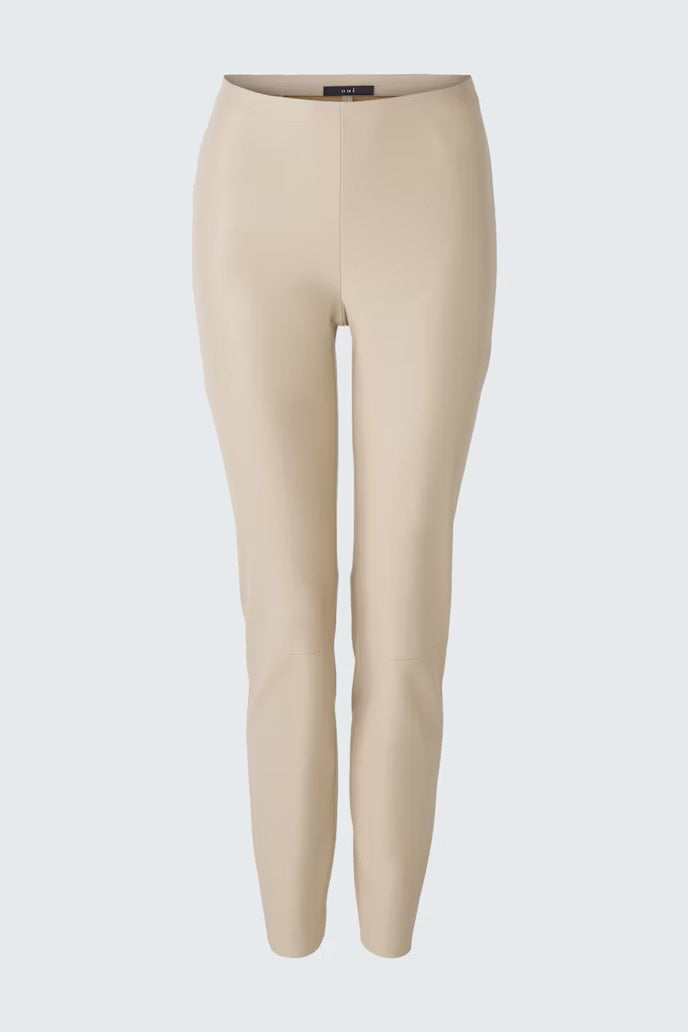 Stretch leather look leggings in light stone