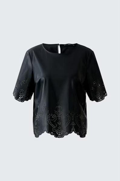 Leather look blouse in black with punched pattern