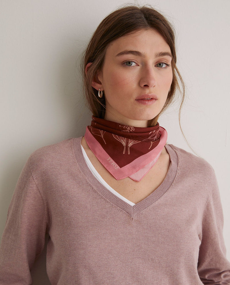 MAROON 100% SILK FLORAL SCARF