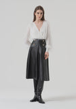 Flared black skirt in fake leather