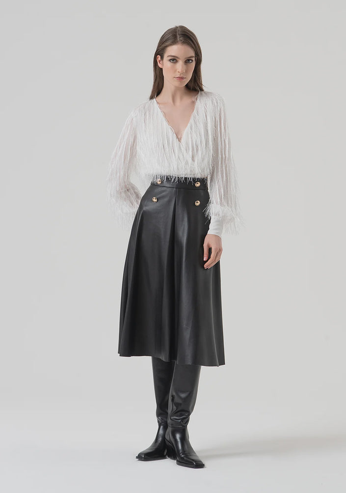 Flared black skirt in fake leather