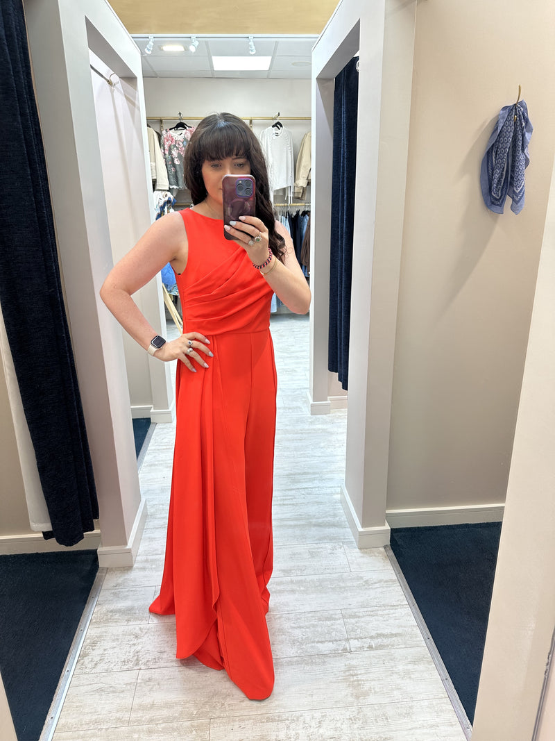 Long jumpsuit with overlay in orange