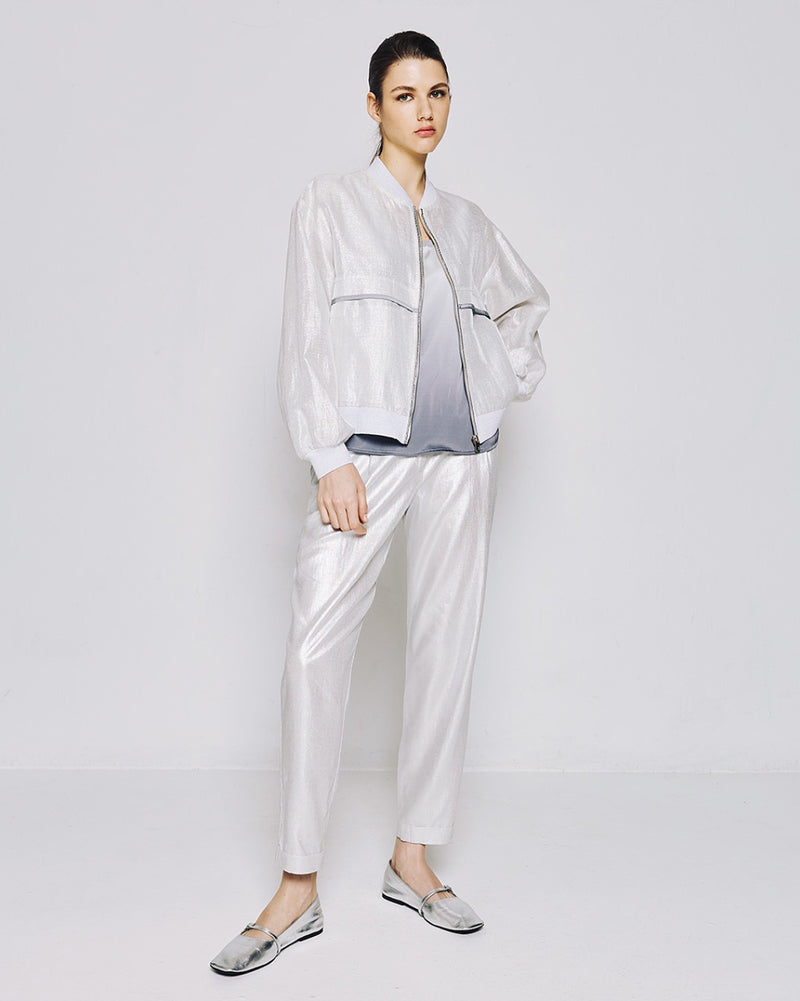 Ombre sleeveless top with ribbed neckline in silver