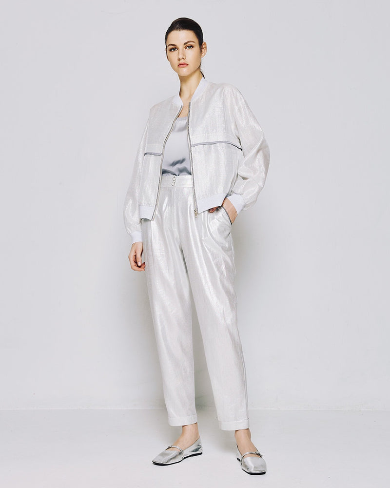 Light Silver Bomber with Metallic Trim
