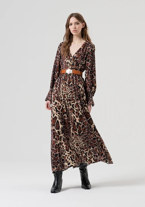 Long Sleeved Leopard Print Dress