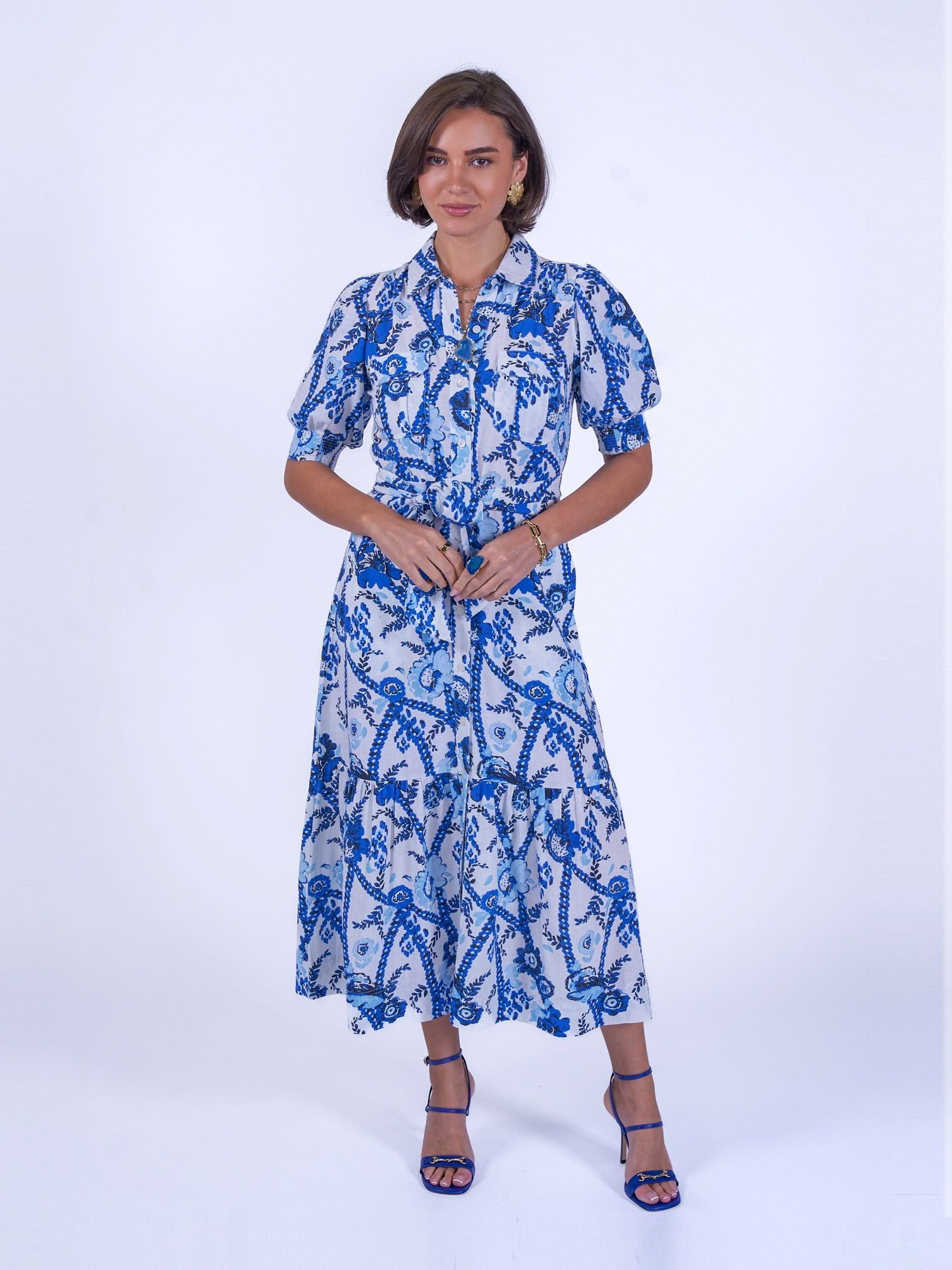 Safari Dress in Botanical Blue