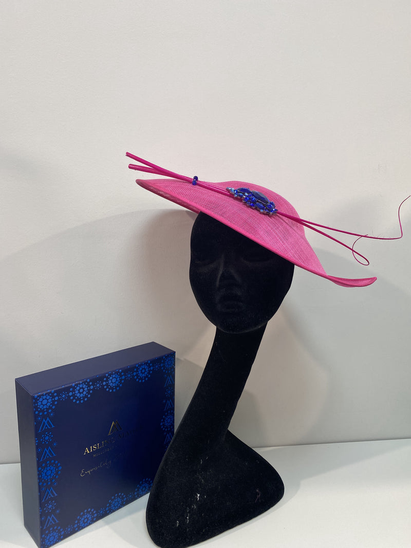 Pink Hat with Blue Rhinestone Detail