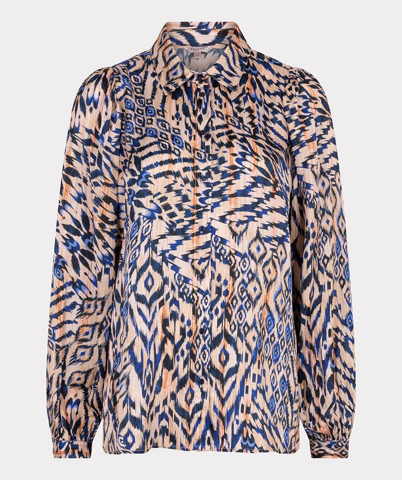 Blouse in Blue and Champagne Print