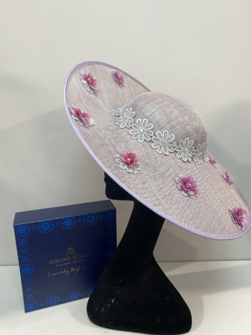 Lilac Headpiece with Flower Decor and Lace Detailing