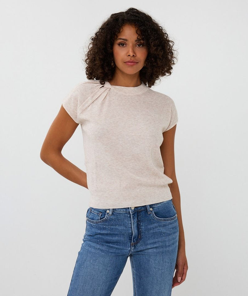 Natural Short Sleeve Knit Top