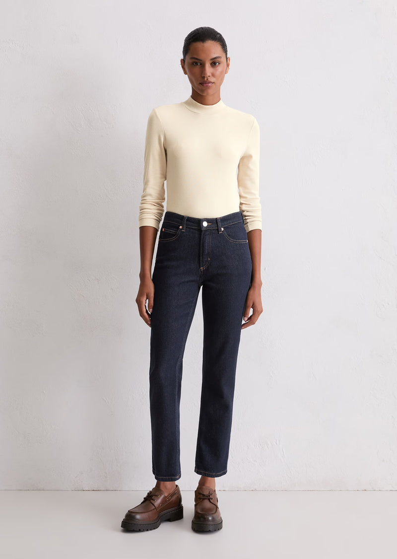 Dark Denim Marc O Polo Cropped Straight Leg Jeans