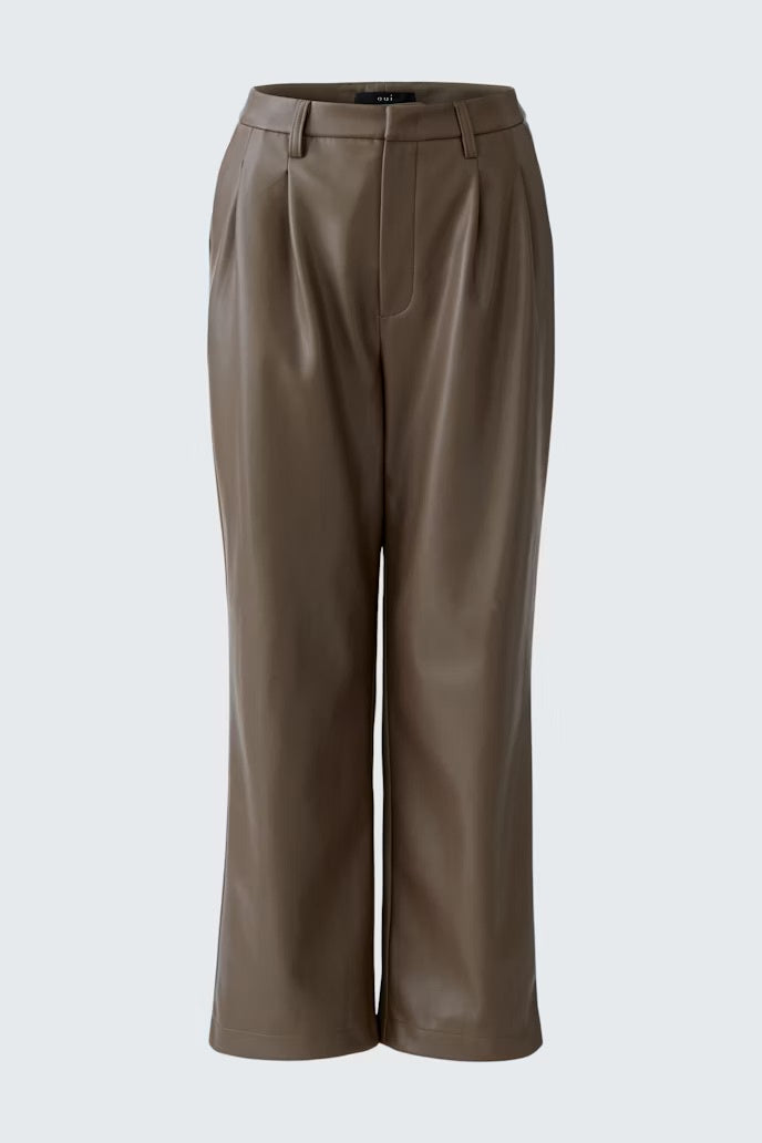 Faux leather pleated trousers