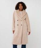 Double breasted faux fur coat in sand