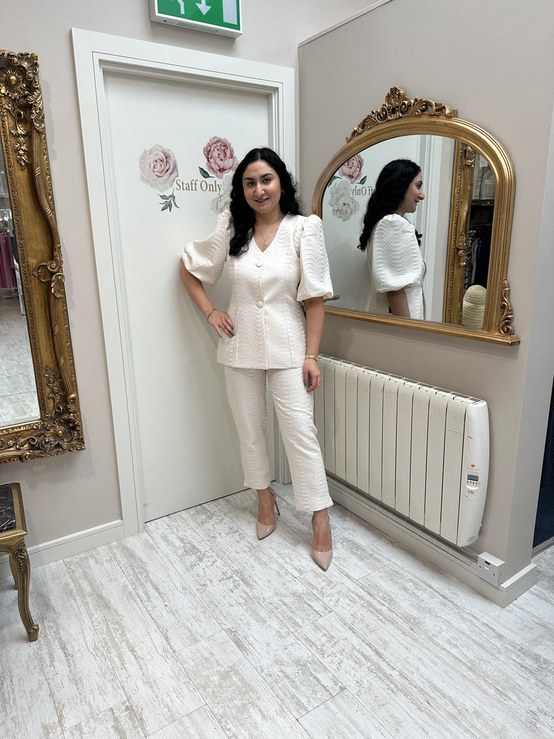 Cream with Gold Fleck Top and Trousers Set