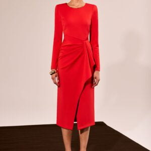 Deep orange  dress with gold detail at neck