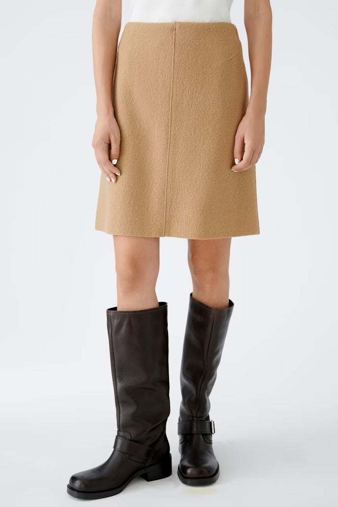 Boiled wool mini skirt in camel