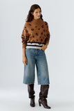 Turtleneck pullover with all over animal look with stripes in the hem