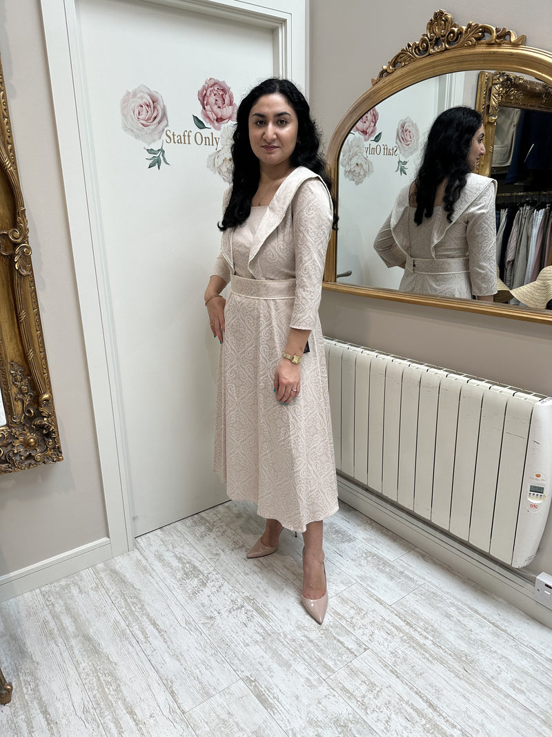 Gold Structured Dress with Print