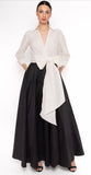 Taffeta belted dress in black and ivory