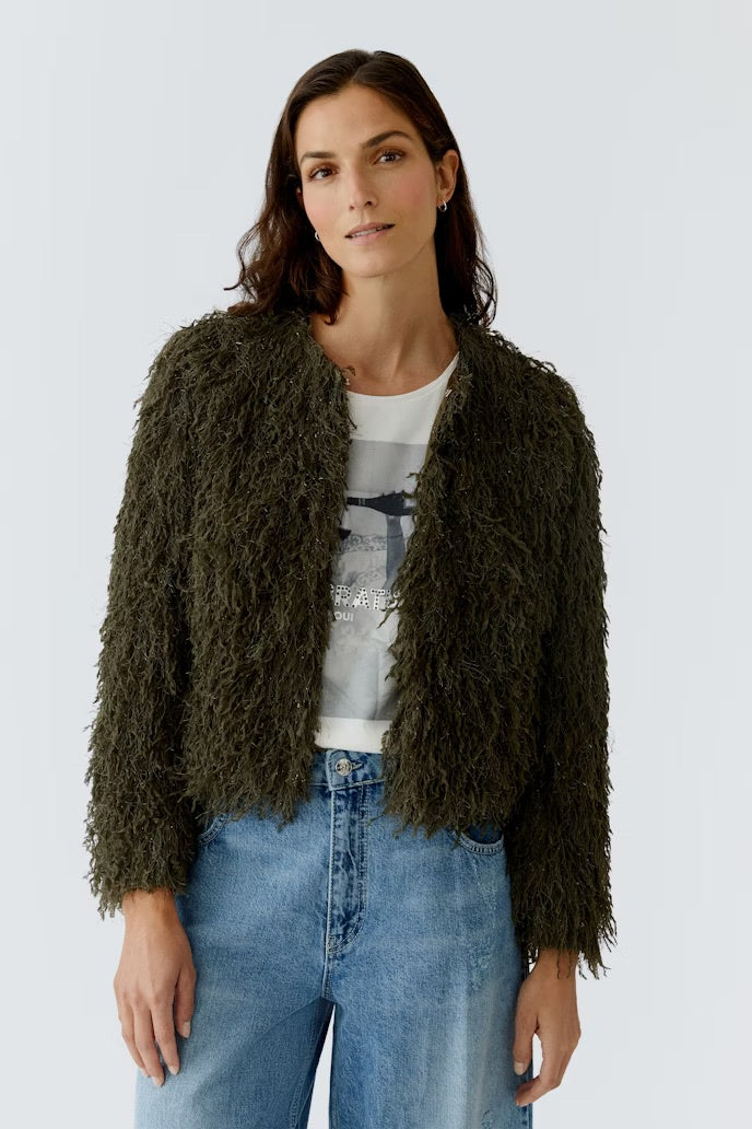 Shaggy fringe jacket in khaki
