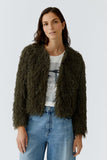 Shaggy fringe jacket in khaki