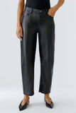 Casual barrel fit soft black leather look trousers