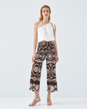 Broderie trousers in chocolate brown and ivory