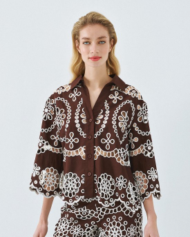 Brown and Cream Broderie Anglaise Top