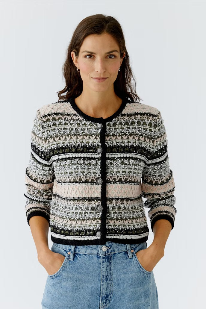 Elaborate textured subtle sequins cardigan