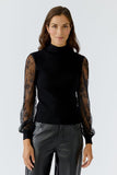 Black pullover with floral lace sleeves