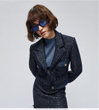 Cropped tweed blazer with lurex details.