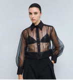 Cropped organza shirt with sequin detail