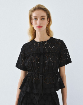 Black lace button through top