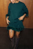 Bottle green Jake skirt with feather trim
