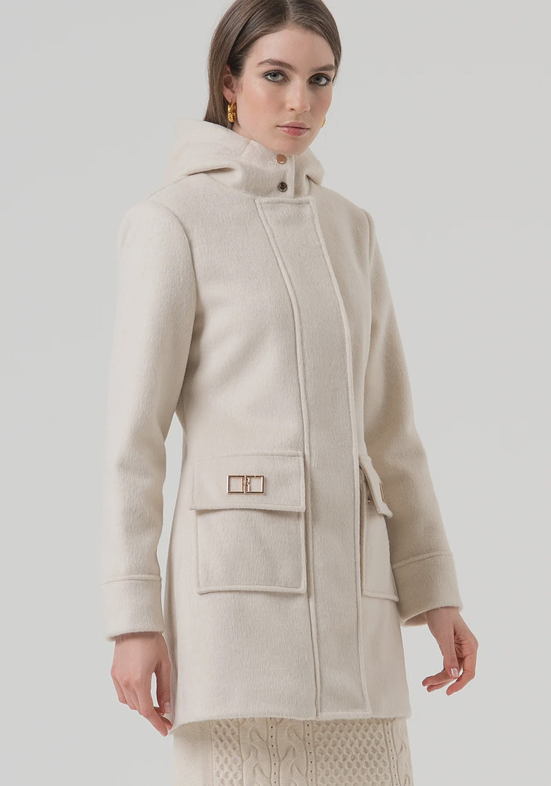 Hooded Wool Coat with Pocket detail