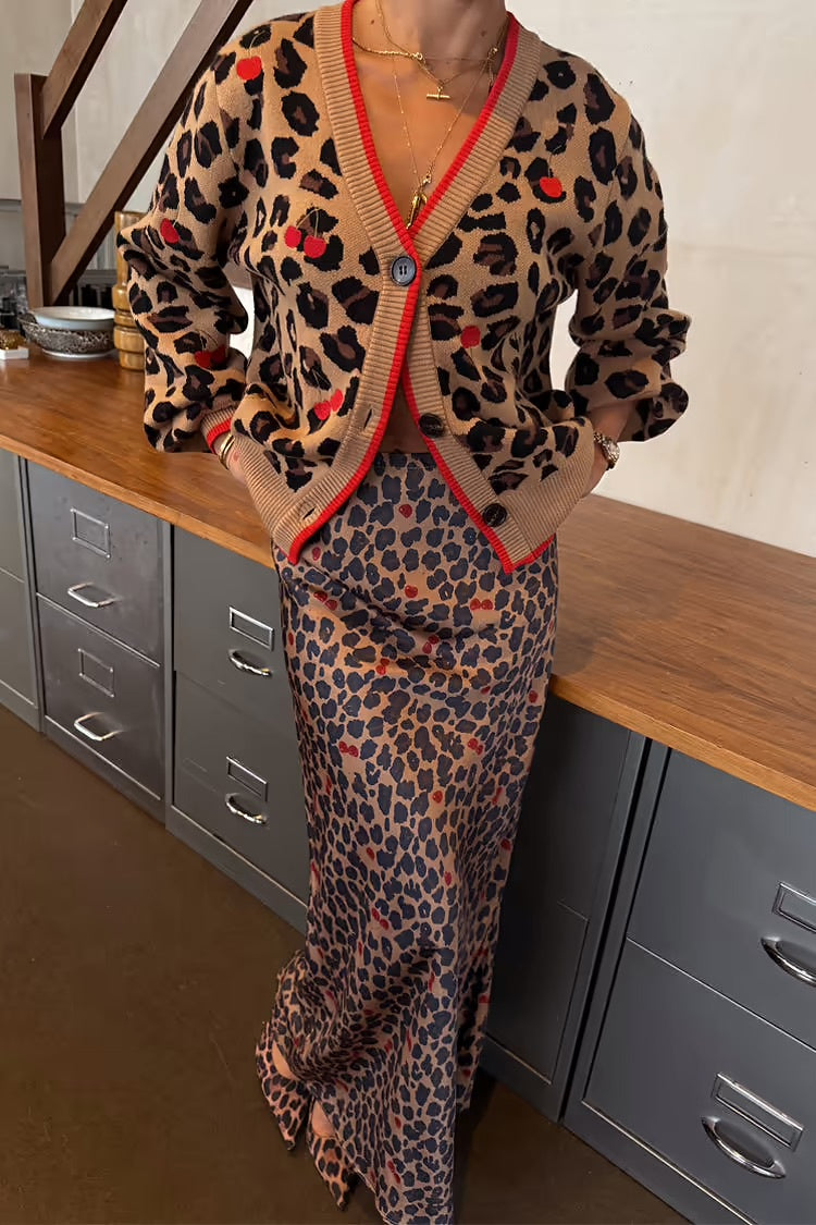 Soft knit leopard print Cardi with cherry detailing