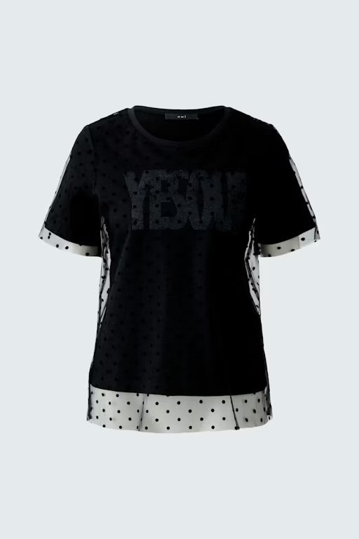Glamour Yes Oui t-shirt with net polka dot overlay