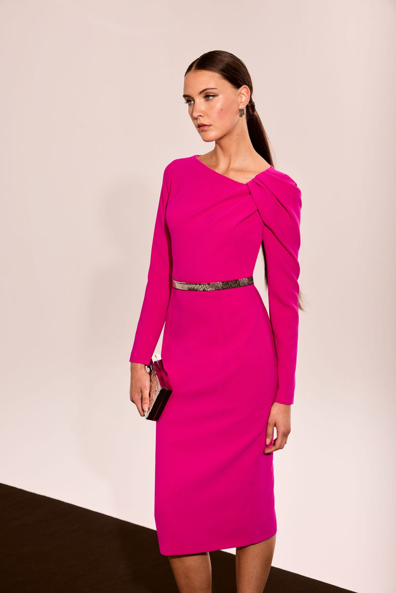 Fuschia Dress with Silver Belt Embellishment