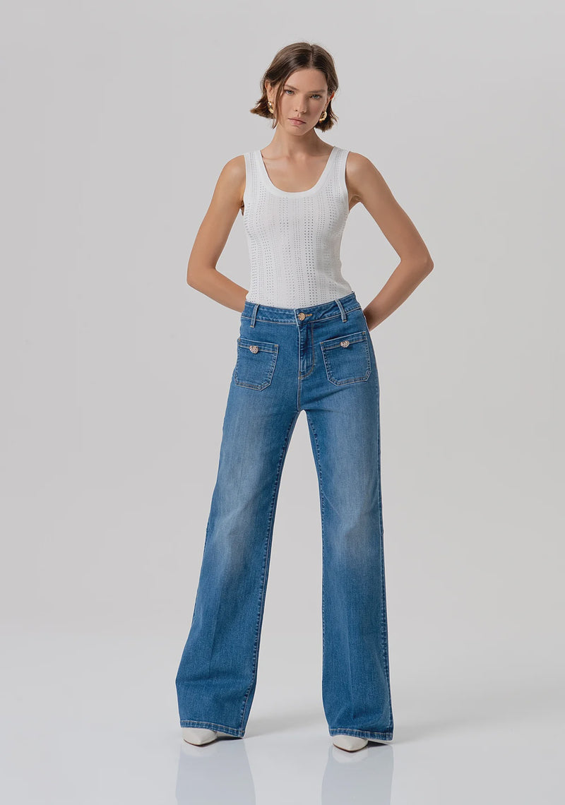 Palazzo flared stone bleached jeans