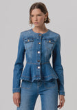 Denim jacket with peplum and gold buttons