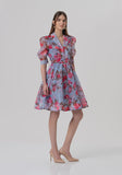 Mini dress in light blue with cherry blossom pattern