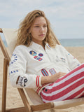 White Bomber Jacket with Surf Embroidery