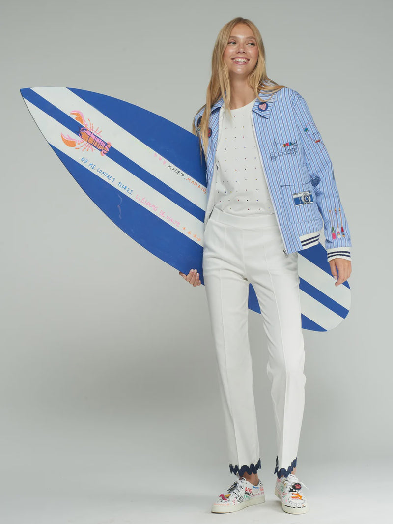 White Trouser with Navy Trim
