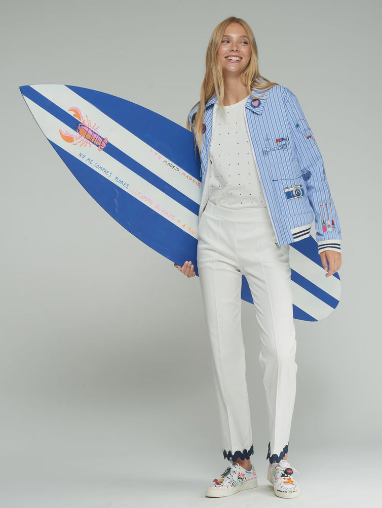 White Trouser with Navy Trim