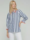Navy and white Striped Shirt with Pink and Orange