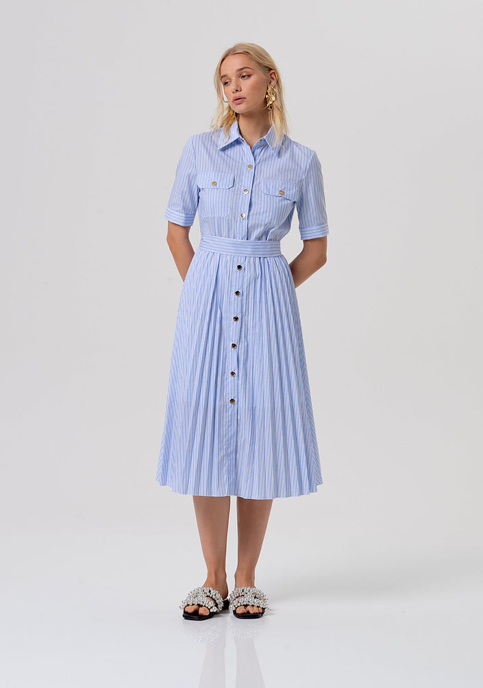 Blue and White check Dress with pleated skirt