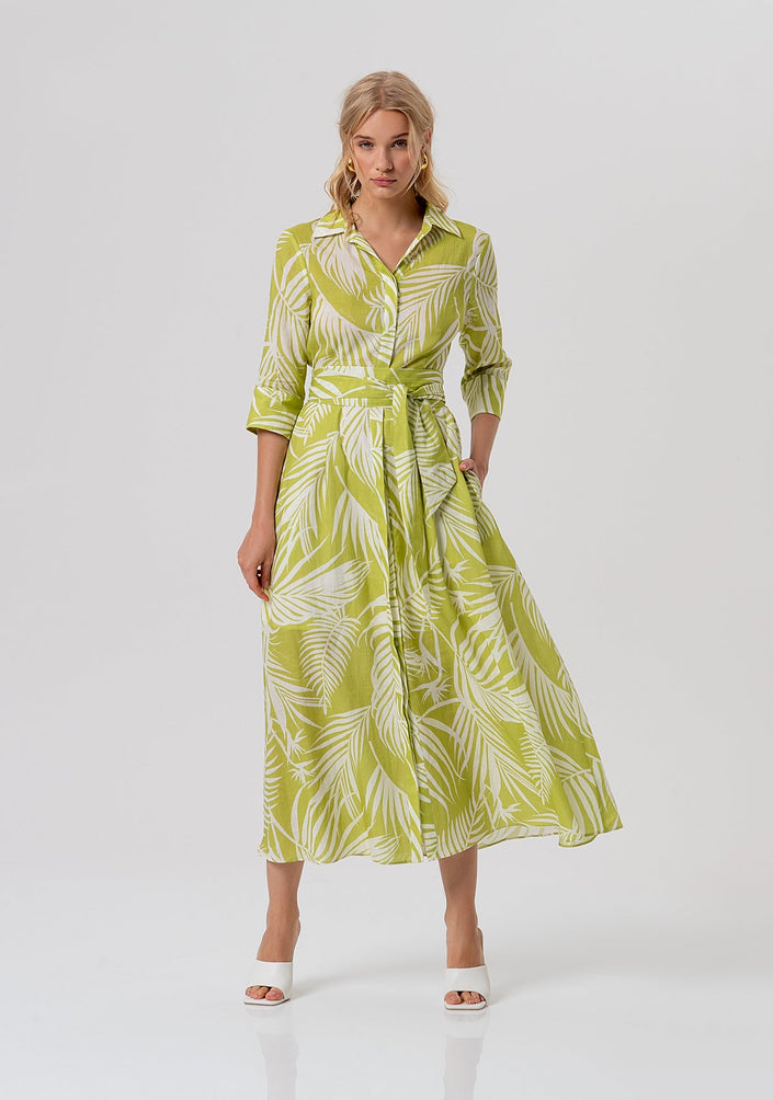 Lime and ivory leaf print dress
